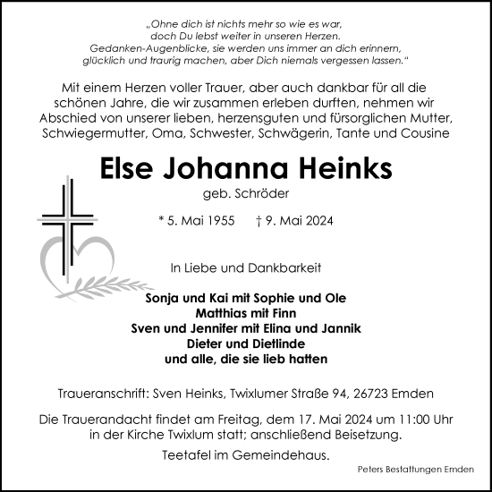 Traueranzeige von Else Johanna Heinks von Emder Zeitung