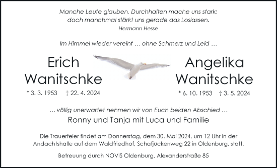 Traueranzeige von Erich Wanitschke von Nordwest-Zeitung