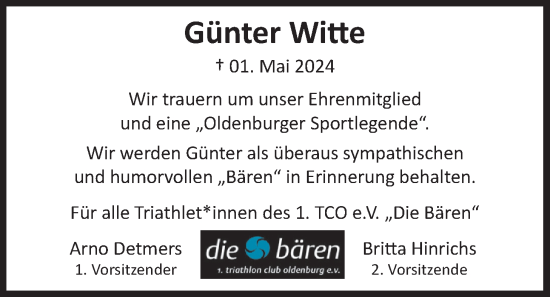 Traueranzeige von Günter Witte von Nordwest-Zeitung