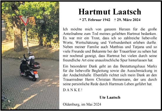 Traueranzeige von Hartmut Laatsch von Nordwest-Zeitung