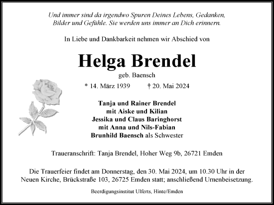 Traueranzeige von Helga Brendel von Emder Zeitung