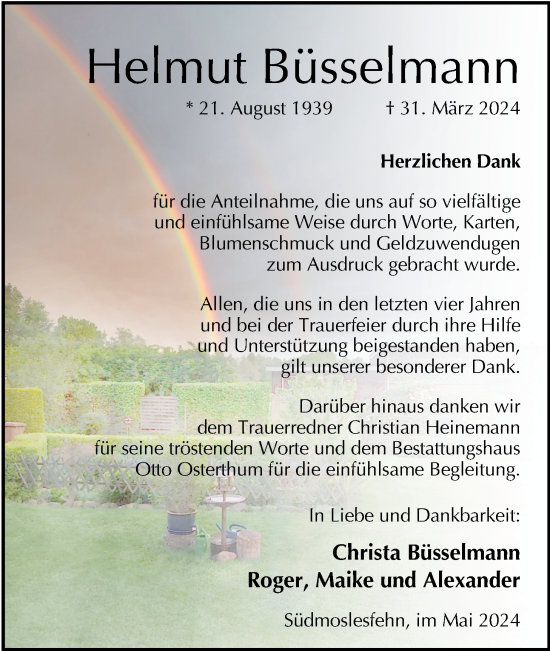 Traueranzeige von Helmut Büsselmann von Nordwest-Zeitung