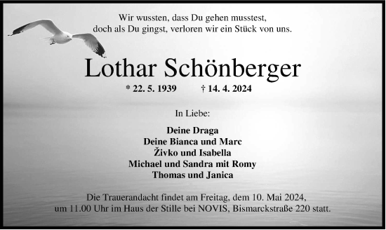 Traueranzeige von Lothar Schönberger von WZ/JW/AH
