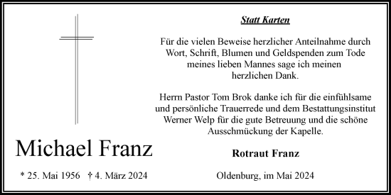 Traueranzeige von Michael Franz von Nordwest-Zeitung