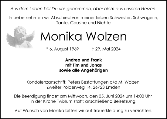 Traueranzeige von Monika Wolzen von Emder Zeitung