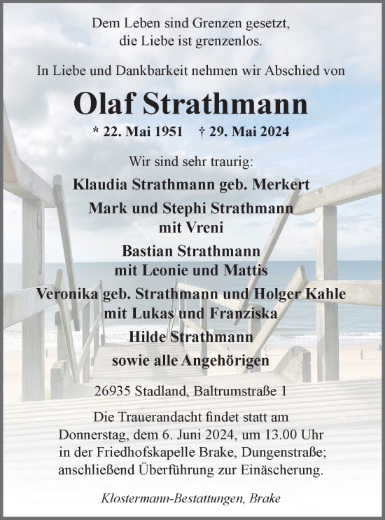 Traueranzeige von Olaf Strathmann von Nordwest-Zeitung