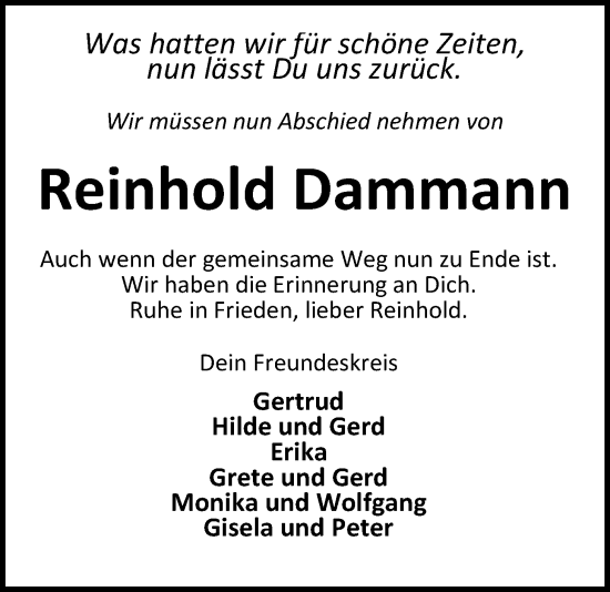 Traueranzeige von Reinhold Dammann von Emder Zeitung