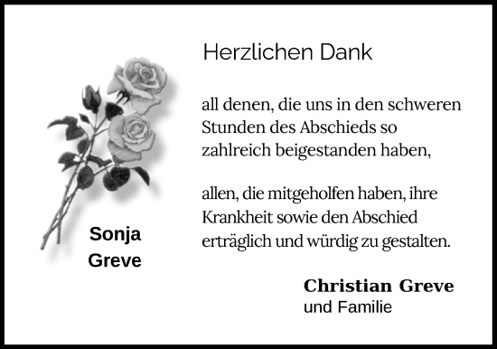 Traueranzeige von Sonja Greve von Nordwest-Zeitung