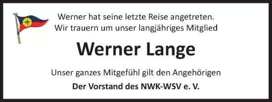 Traueranzeige von Werner Lange von Nordwest-Zeitung