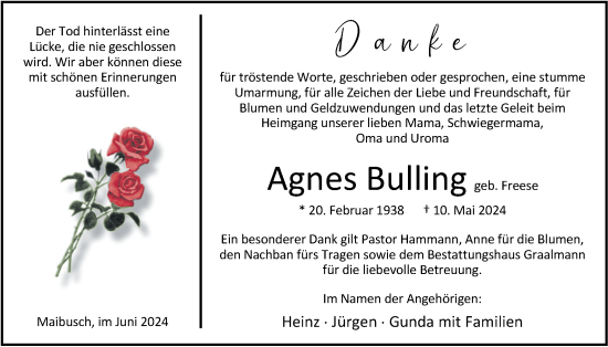 Traueranzeige von Agnes Bulling von Nordwest-Zeitung