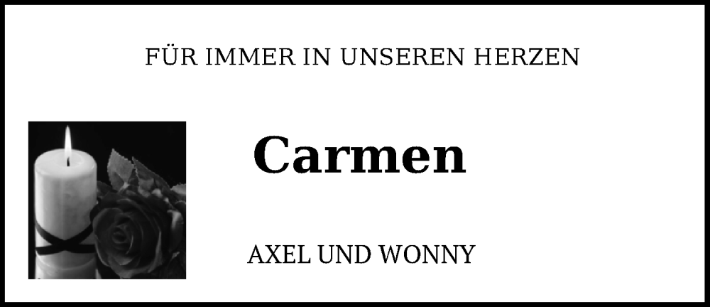  Traueranzeige für Carmen Plate vom 11.06.2024 aus Nordwest-Zeitung