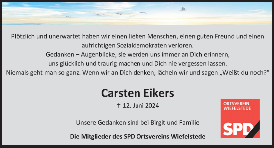 Traueranzeige von Carsten Eikers von Nordwest-Zeitung