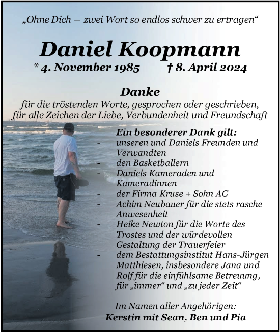 Traueranzeige von Daniel Koopmann von Nordwest-Zeitung