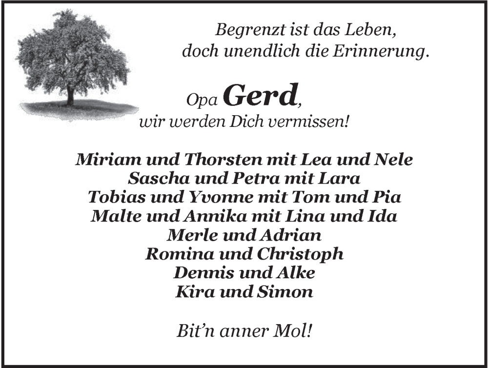  Traueranzeige für Gerd Eilers vom 29.06.2024 aus Nordwest-Zeitung