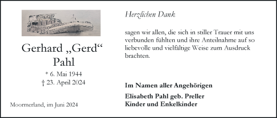 Traueranzeige von Gerhard Pahl von Emder Zeitung