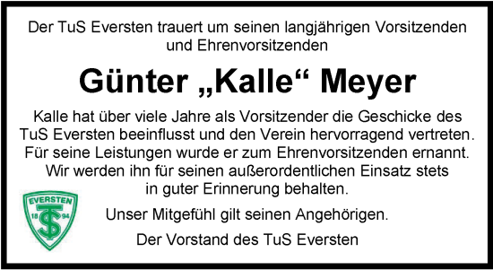 Traueranzeige von Günter Meyer von Nordwest-Zeitung