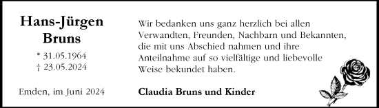 Traueranzeige von Hans-Jürgen Bruns von Emder Zeitung