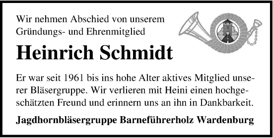 Traueranzeige von Heinrich Schmidt von Nordwest-Zeitung