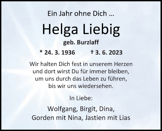 Traueranzeige von Helga Liebig von Nordwest-Zeitung