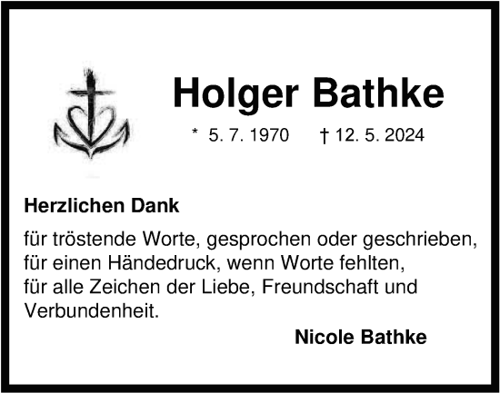 Traueranzeige von Holger Bathke von WZ/JW/AH