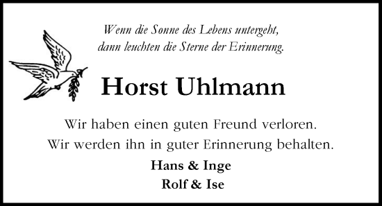 Traueranzeige von Horst Uhlmann von Emder Zeitung