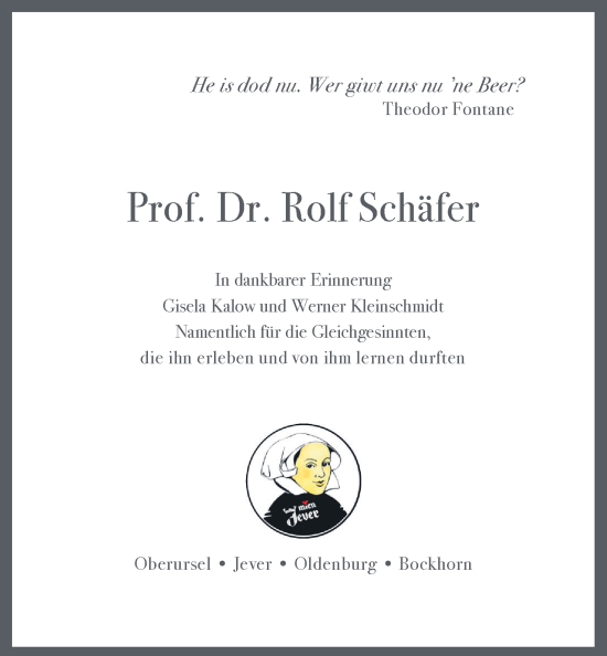 Traueranzeige von Rolf Schäfer von Nordwest-Zeitung