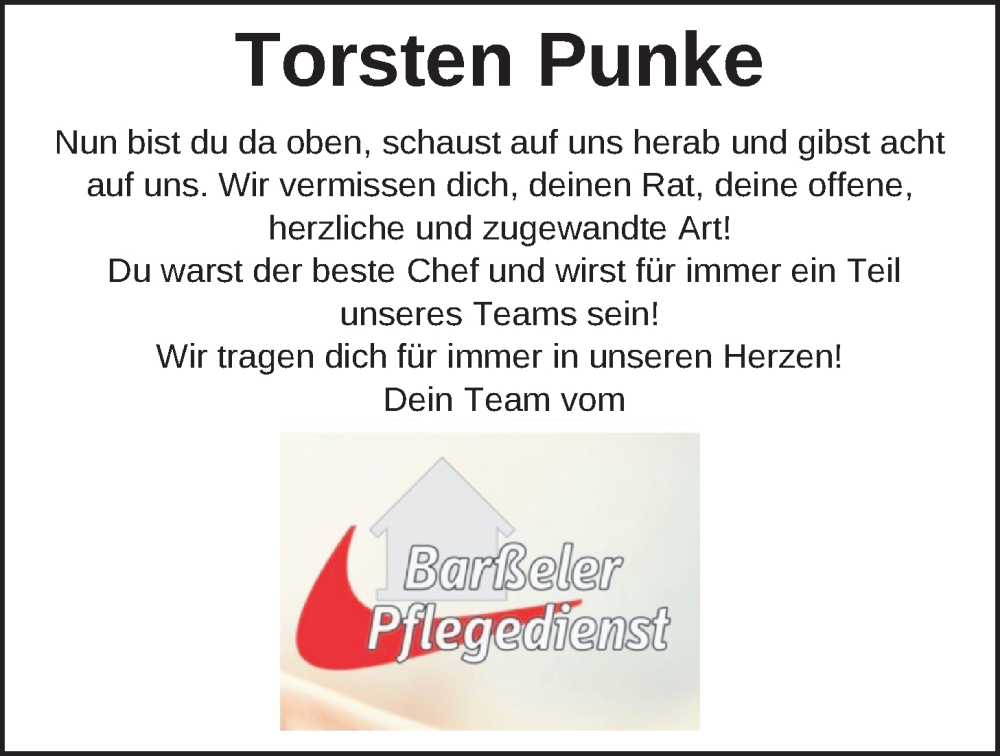  Traueranzeige für Torsten Punke vom 26.06.2024 aus Nordwest-Zeitung