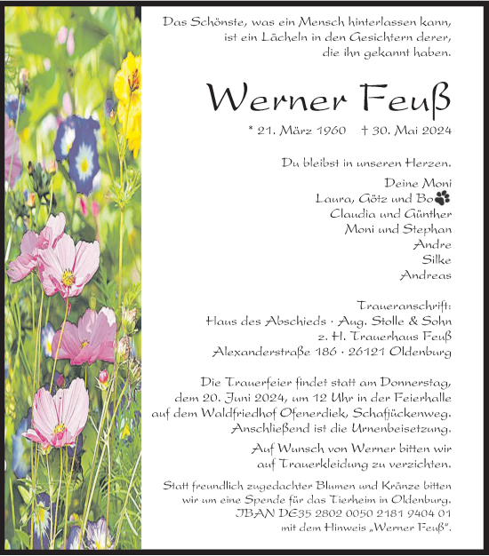 Traueranzeige von Werner Feuß von Nordwest-Zeitung