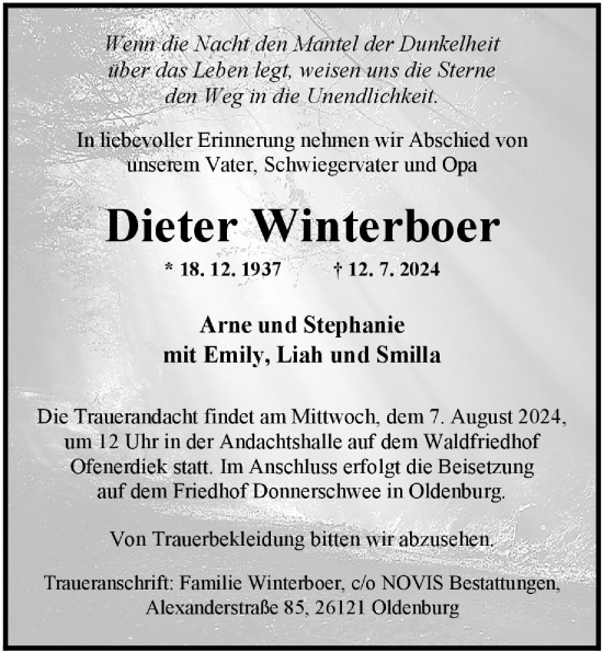 Traueranzeige von Dieter Winterboer von Nordwest-Zeitung