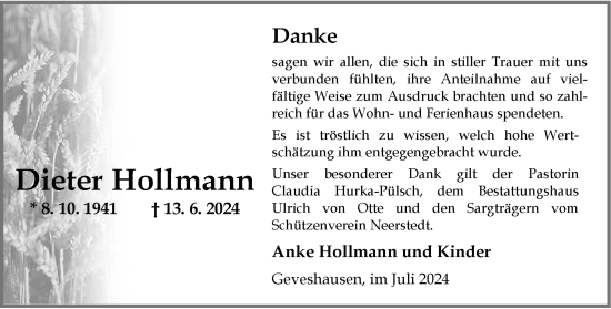 Traueranzeige von Dieter Hollmann von Nordwest-Zeitung