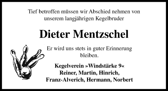 Traueranzeige von Dieter Mentzschel von WZ/JW/AH