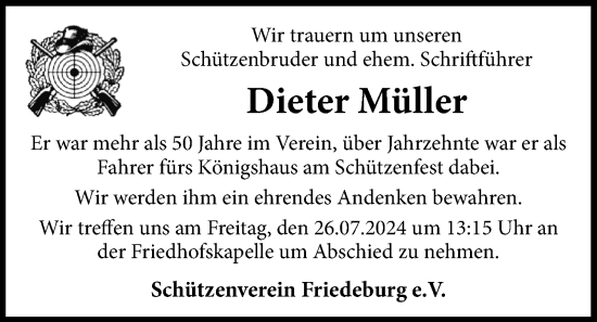 Traueranzeige von Dieter Müller von WZ/JW/AH