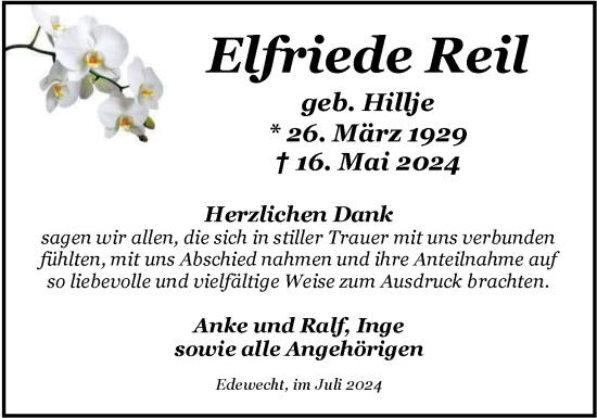 Traueranzeige von Elfriede Reil von Nordwest-Zeitung