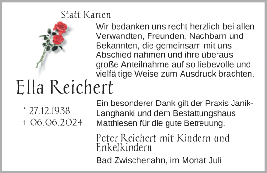 Traueranzeige von Ella Reichert von Nordwest-Zeitung