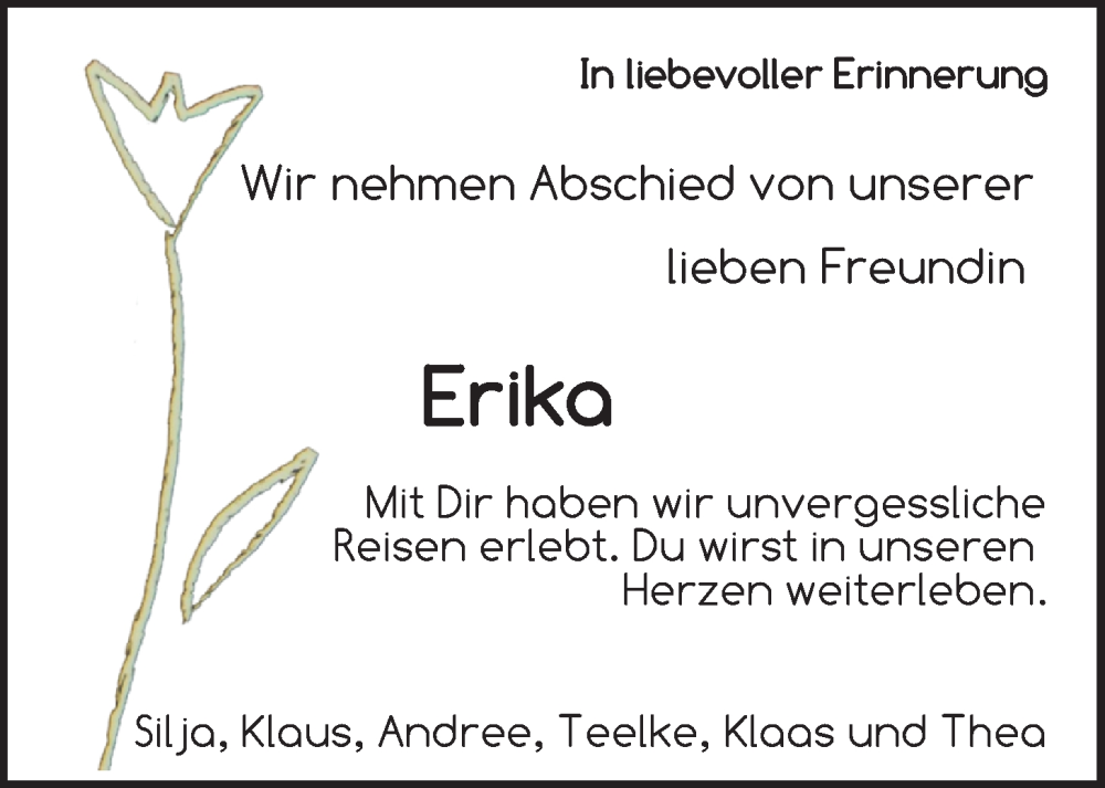  Traueranzeige für Erika Frerichs vom 06.07.2024 aus Emder Zeitung