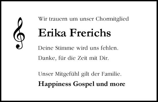 Traueranzeige von Erika Frerichs von Emder Zeitung