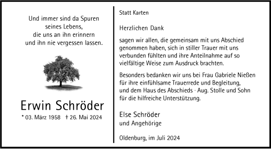 Traueranzeige von Erwin Schröder von Nordwest-Zeitung