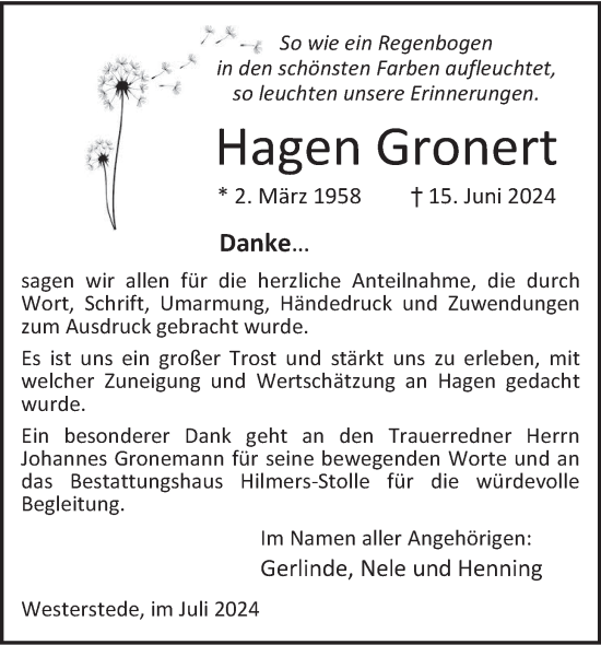 Traueranzeige von Hagen Gronert von Nordwest-Zeitung
