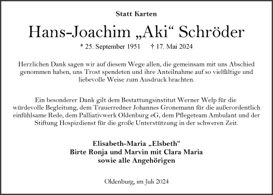 Traueranzeige von Hans-Joachim Schröder von Nordwest-Zeitung