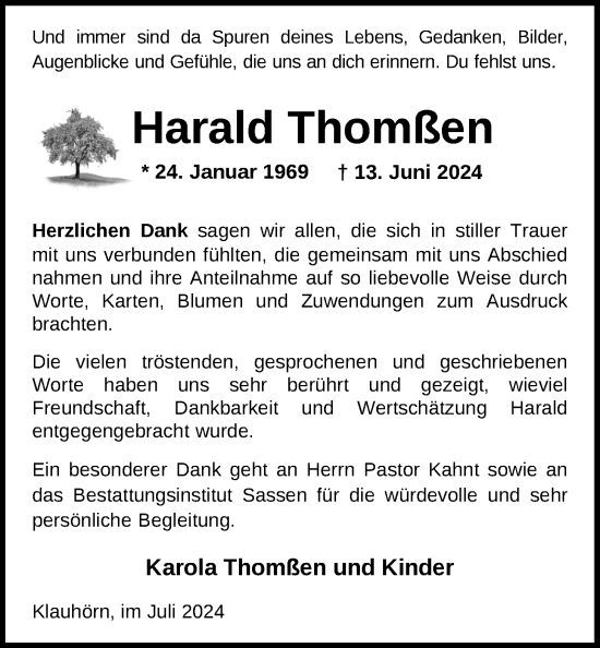 Traueranzeige von Harald Thomßen von Nordwest-Zeitung