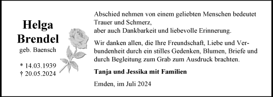 Traueranzeige von Helga Brendel von Emder Zeitung