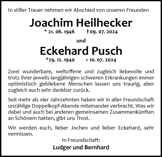 Traueranzeige von Joachim Heilhecker von Nordwest-Zeitung