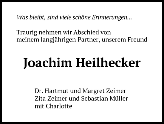 Traueranzeige von Joachim Heilhecker von Nordwest-Zeitung