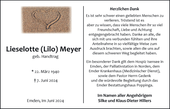 Traueranzeige von Lieselotte Meyer von Emder Zeitung