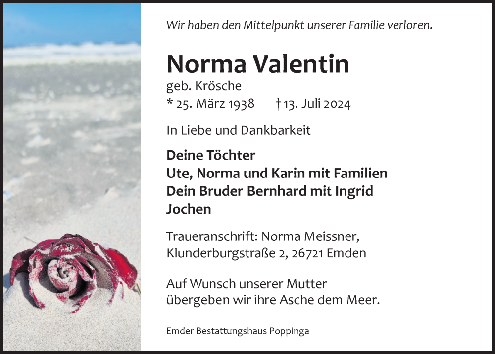  Traueranzeige für Norma Valentin vom 20.07.2024 aus Emder Zeitung