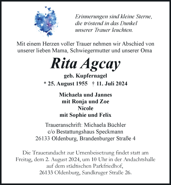 Traueranzeige von Rita Agcay von Nordwest-Zeitung