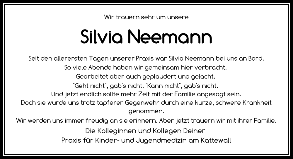  Traueranzeige für Silvia Neemann vom 27.07.2024 aus Emder Zeitung