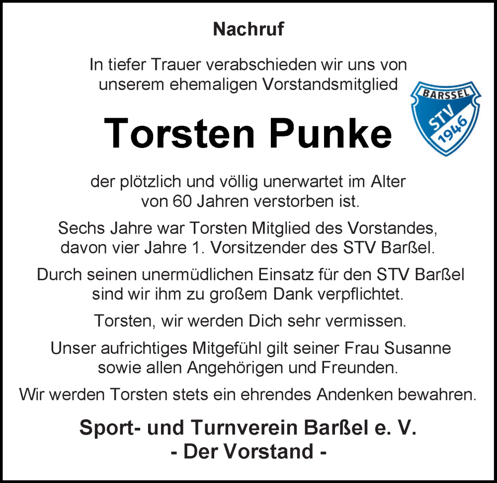  Traueranzeige für Torsten Punke vom 02.07.2024 aus Nordwest-Zeitung