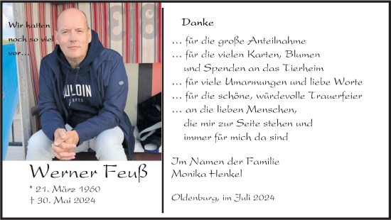 Traueranzeige von Werner Feuß von Nordwest-Zeitung