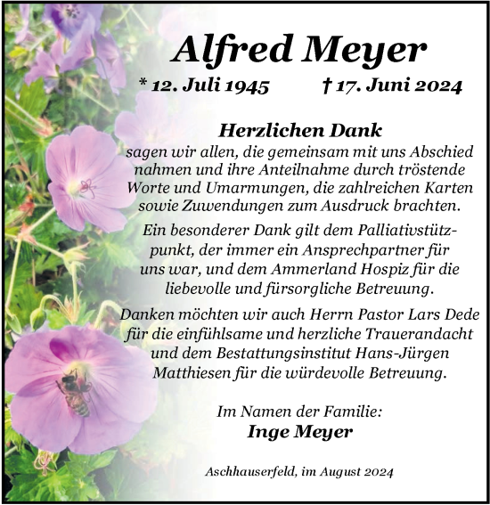 Traueranzeige von Alfred Meyer von Nordwest-Zeitung